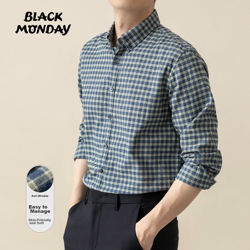 BLACKMONDAY Men's Easy-Care Plaid Shirt