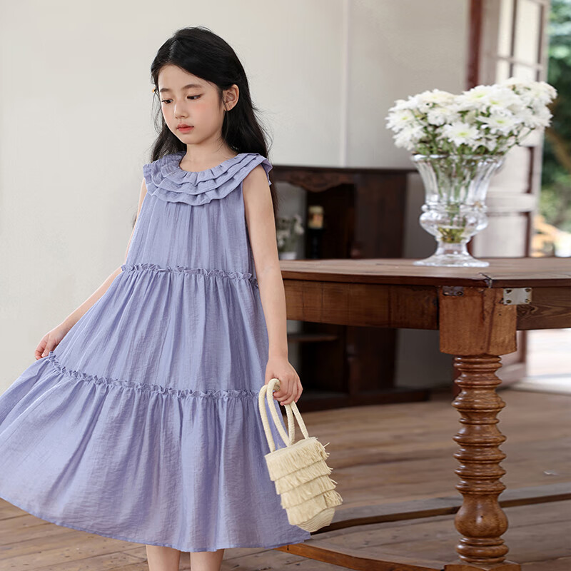 LUSON Girls' Peter Pan Collar Dress Summer 2025
