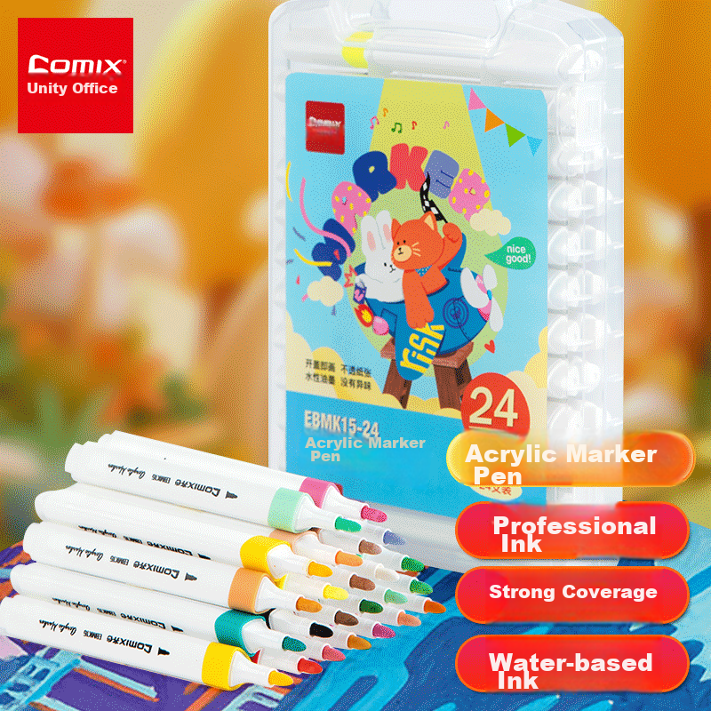 COMIX 24-Color Acrylic Markers for Kids & Students