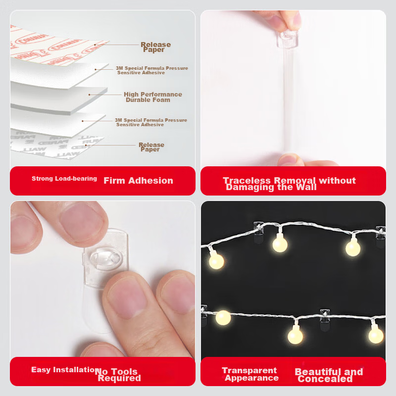 3M Transparent Adhesive Hooks - 40pcs Cable Organizer