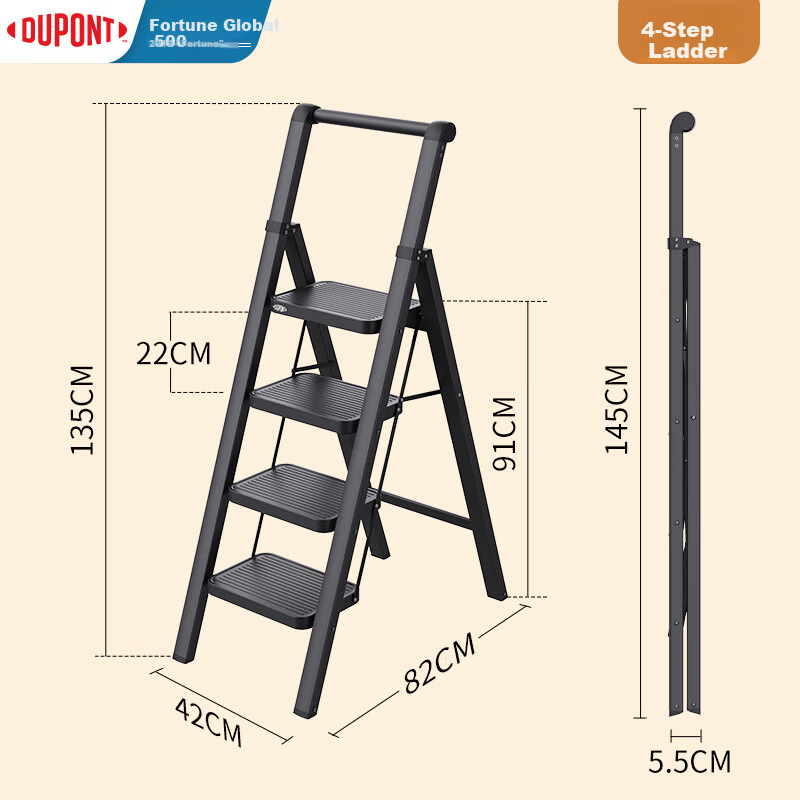 DU PONT Ladder - A-Frame Household Ladder with 4 Thickened Steps