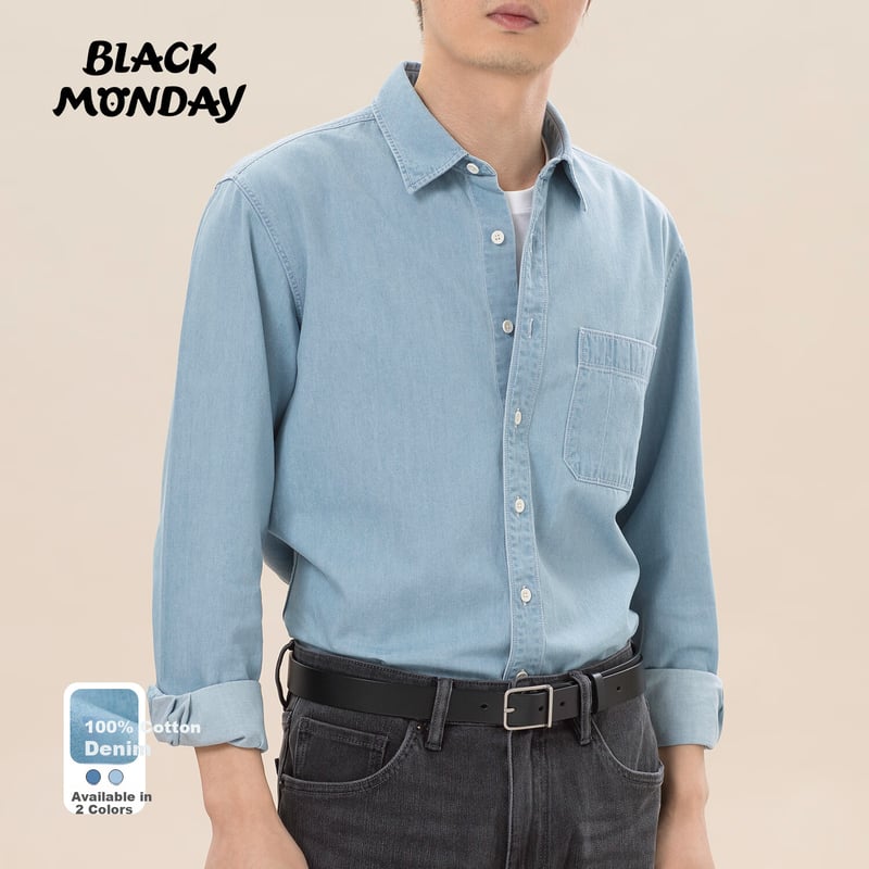 BLACKMONDAY Vintage Washed Denim Shirt for Men
