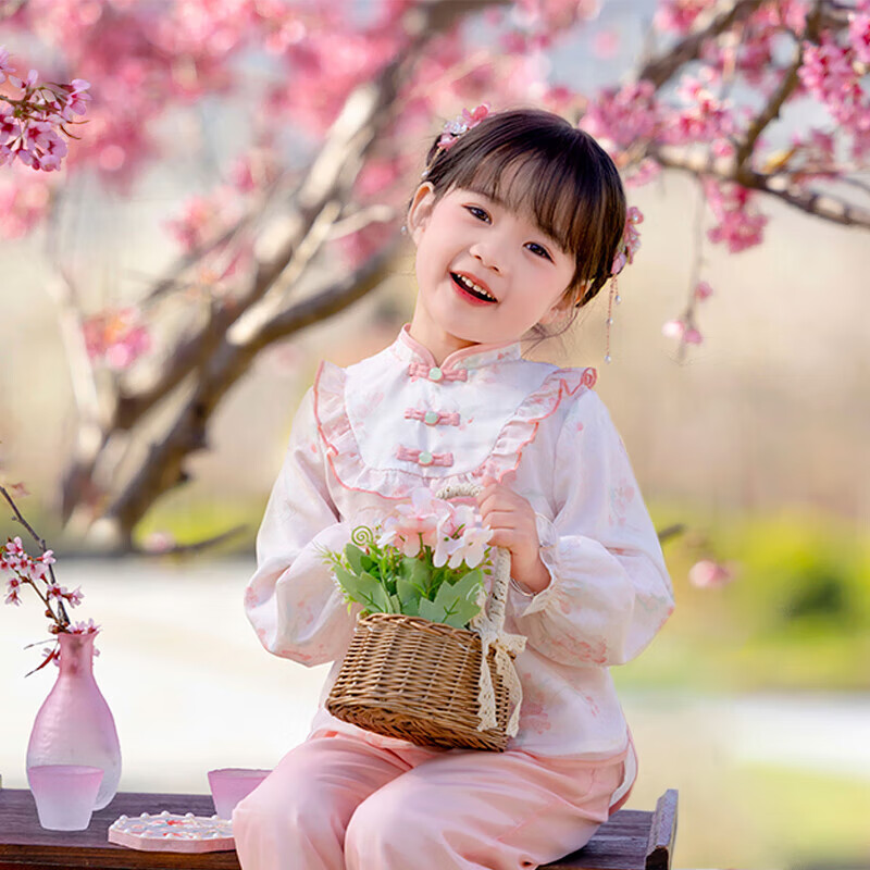 Menghu Jinse Spring and Autumn Girls' Chinese Tang-Style Pantsuit Set
