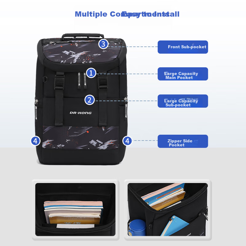 DR·KONG Student Backpack with Spine Protection