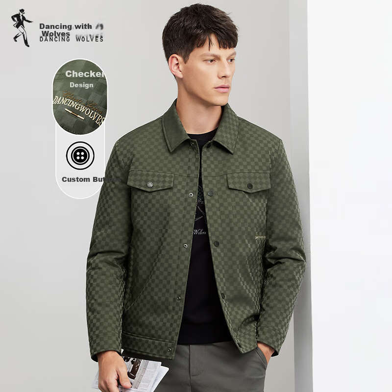 DANCING WOLVES Checkered Lapel Work Jacket