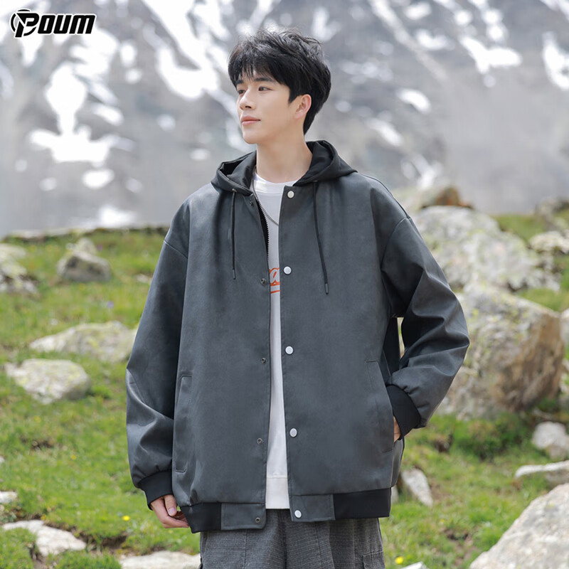 POUM Trendy Hooded Leather Jacket for Men