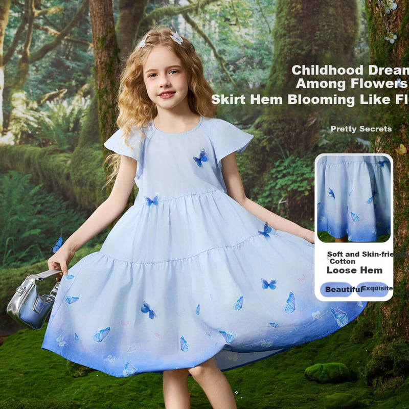 ASK JUNIOR Pure Cotton Girls' Skirt Dress, Summer Style