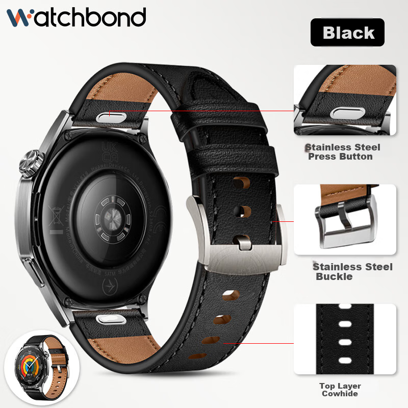 Watchbond Leather Quick-Release Strap for Huawei GT5 Pro