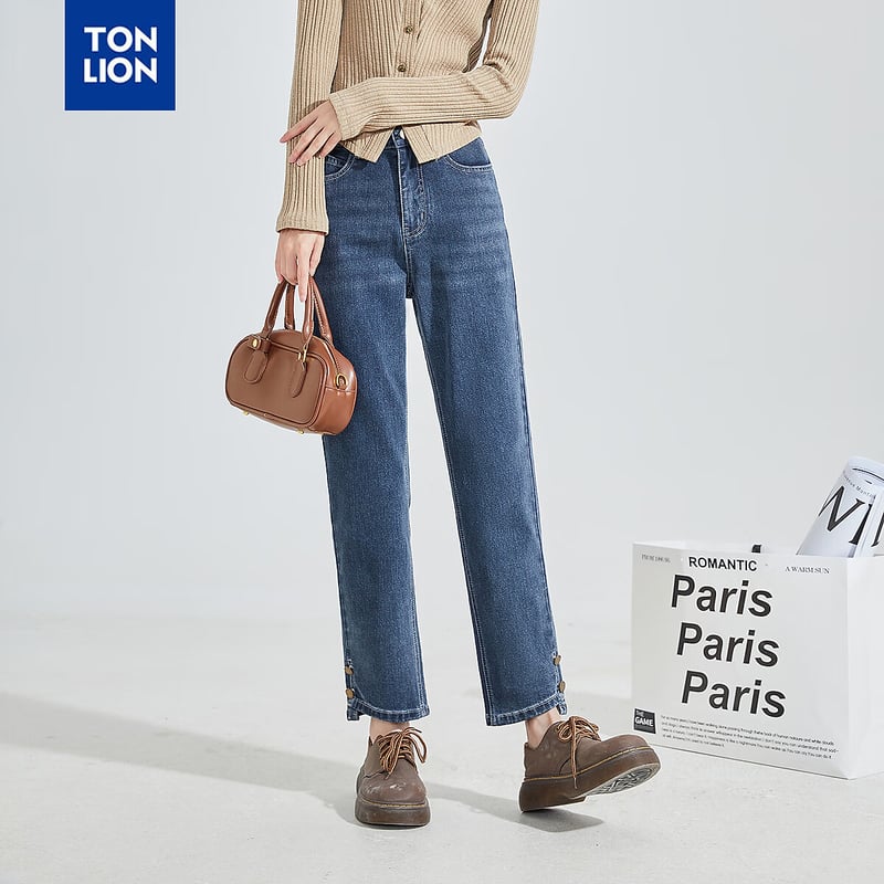 TonLion 2025 Summer Women's Cuffed Denim Jeans