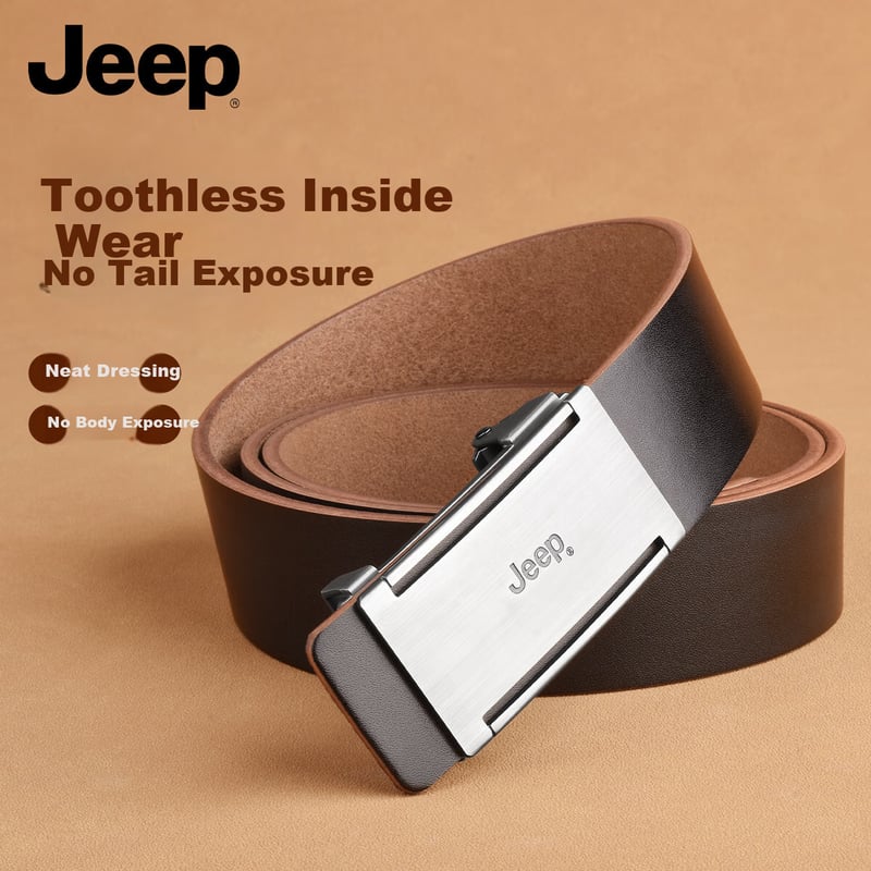 JEEP Men's Leather Belt - Deep Coffee with Automatic Buckle