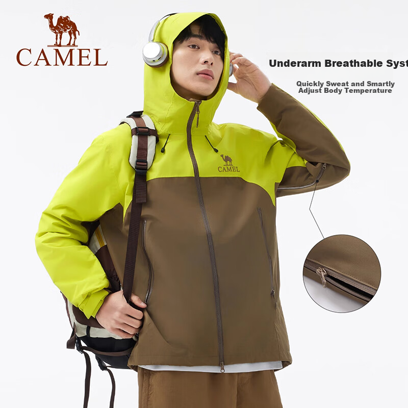 CAMEL Men's Windbreaker Jacket - Triple-Protection Mountaineering