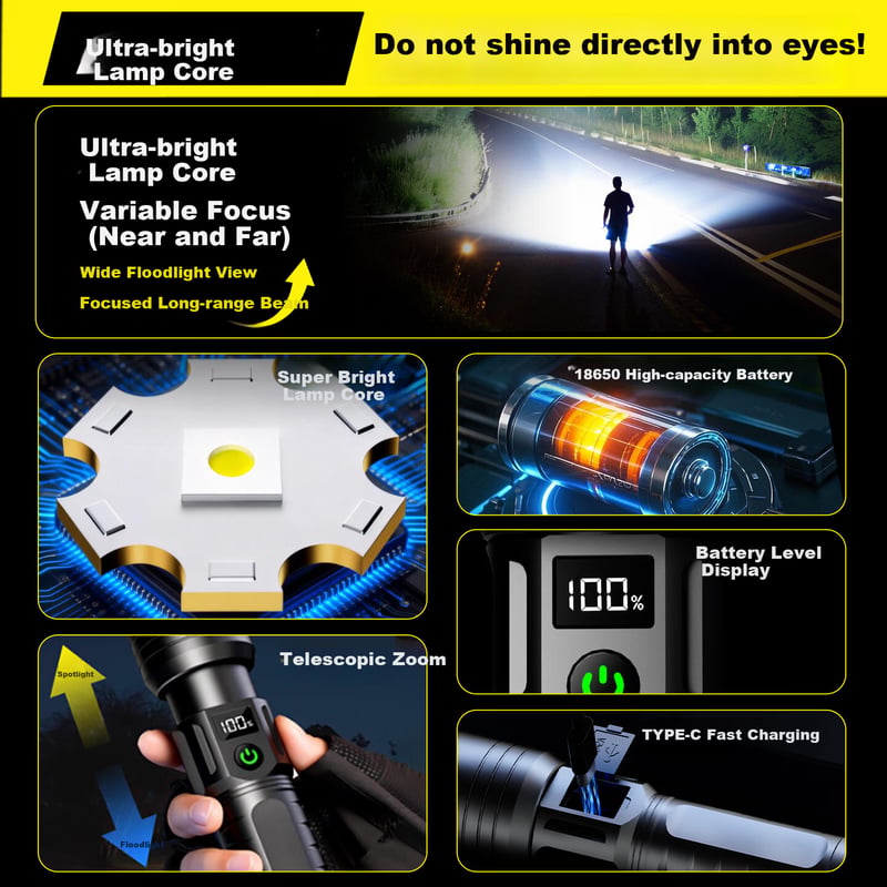 AUX High-Brightness Flashlight - UltraBright Outdoor Emergency Light