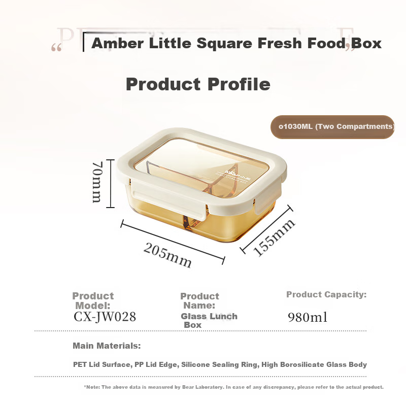 Bear High Borosilicate Glass Food Container with Two Compartments