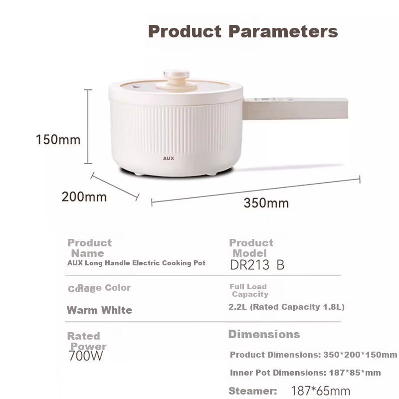 AUX Electric Cooking Pot - Instant Noodle Cooker & Steamer