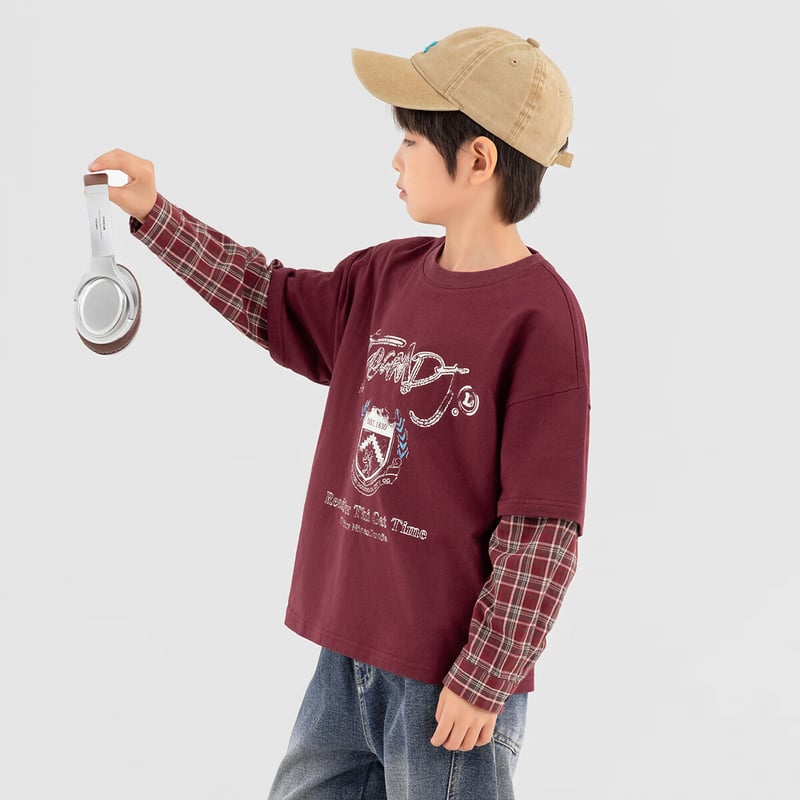 Duoduojia Boys' Patchwork Plaid Sweatshirt