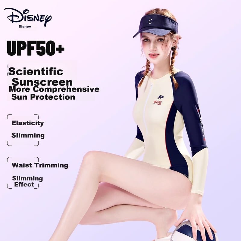 Disney Women's Slimming Long Sleeve One-Piece Swimsuit