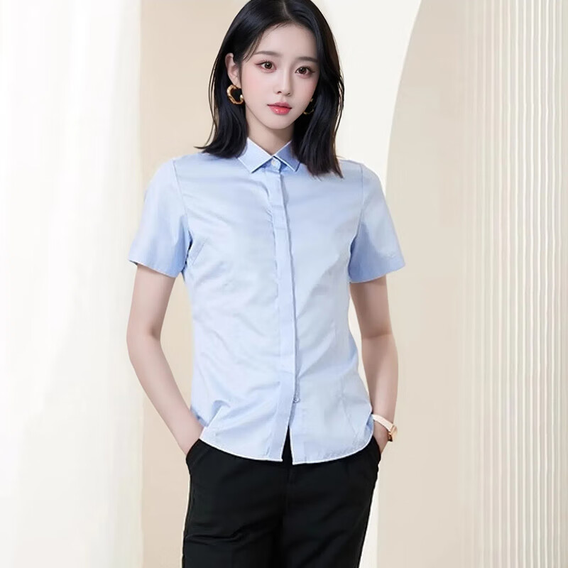 TELUOMAN Women's Wrinkle-Free White Short-Sleeve Shirt