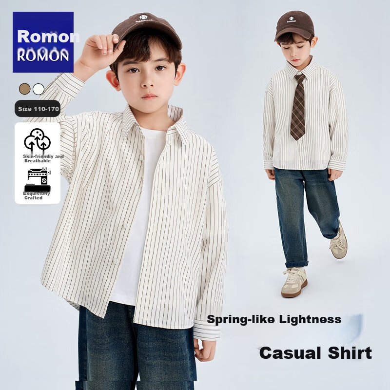 Romon Kids White Striped Long Sleeve Shirt