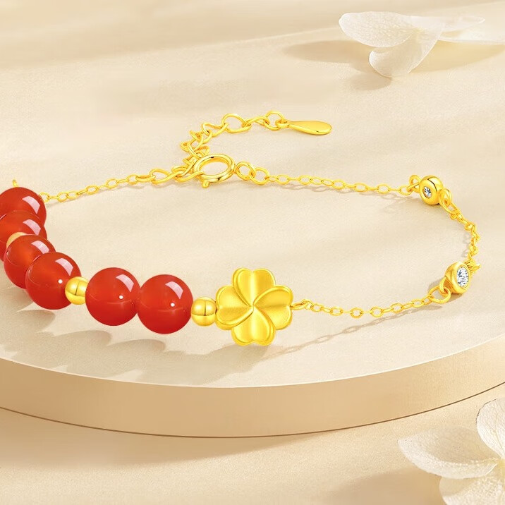 ARFISH Pure Gold Four-Leaf Clover Bracelet for Women