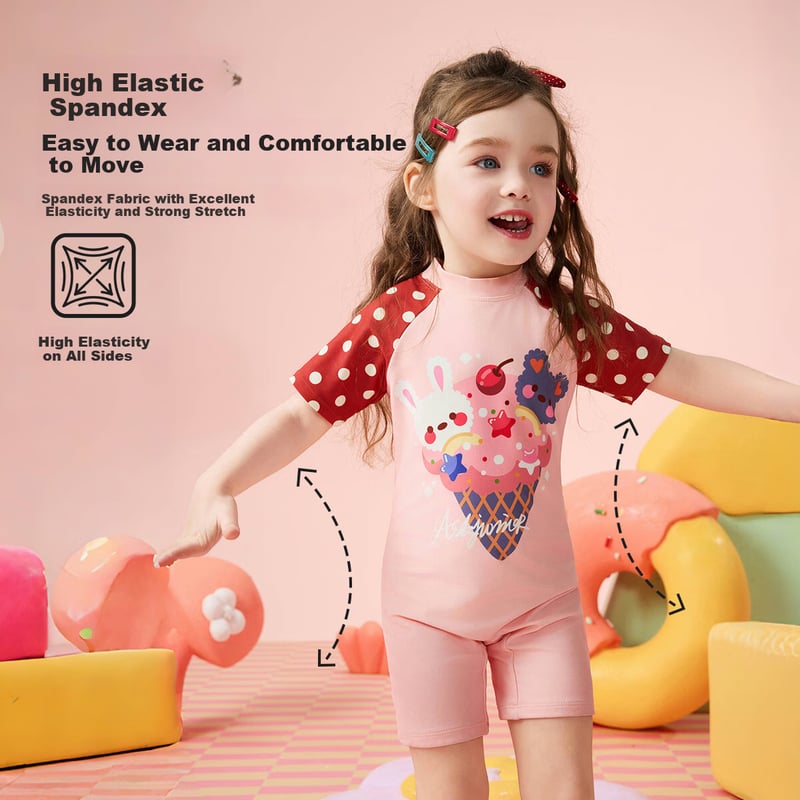 ASK JUNIOR Girls' Pink One-Piece Swimsuit with Shorts