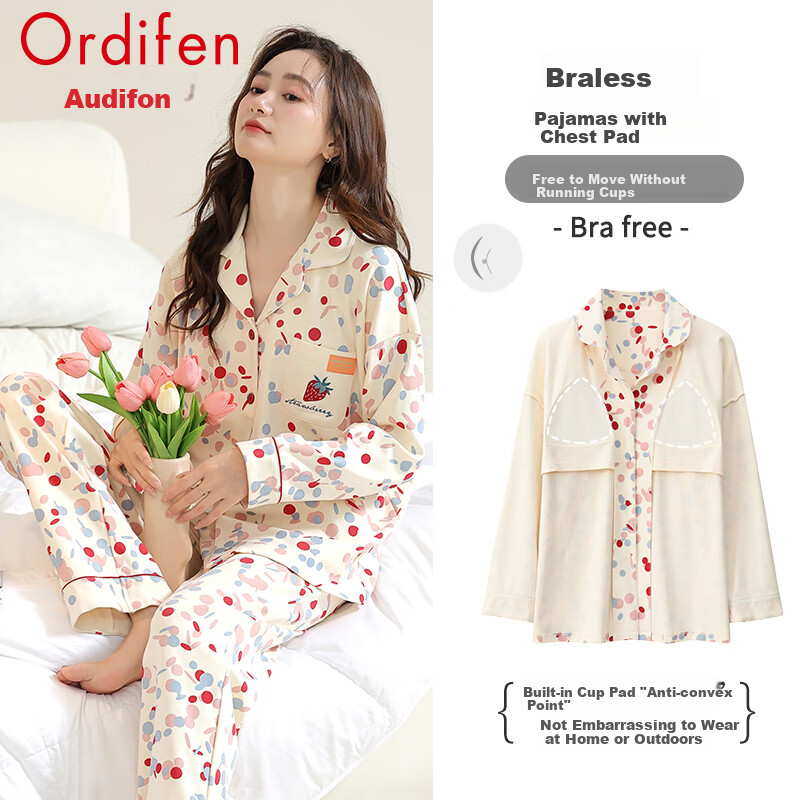 Ordifen Women's Cotton Pajama Set - Long Sleeves & Pants