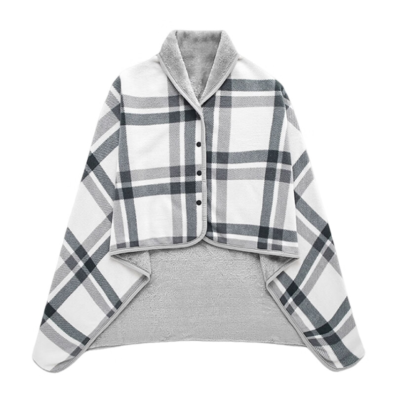 9I9 Children's Blanket - Gray And White Grid Push-Button Design