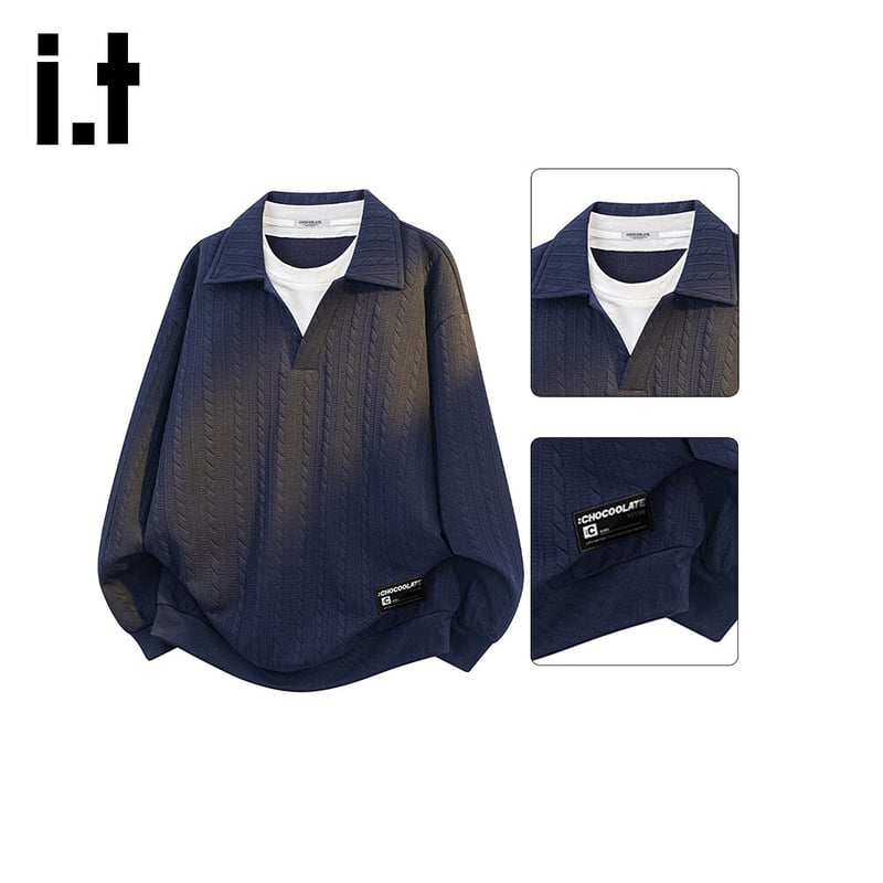CHOCOOLATE Faux Two-Piece Collar Sweatshirt