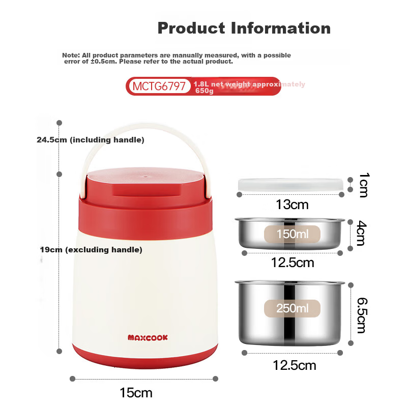 MAXCOOK 1.8L Stainless Steel Insulated Lunch Box