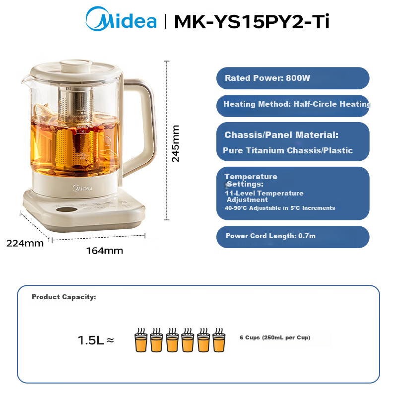 Midea Pure Titanium 1.5L Health Kettle