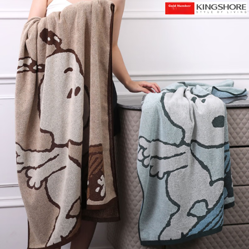 KING SHORE Extra Large Bath Towel - Xinjiang Cotton Snoopy Cartoon