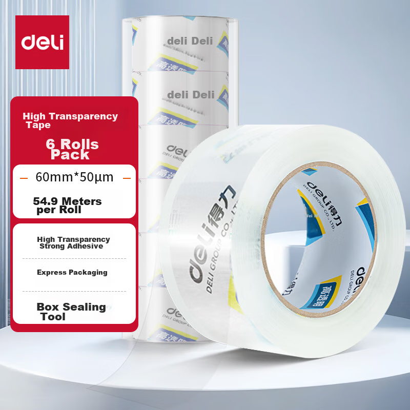 Deli Transparent Packing Tape, 6 Rolls