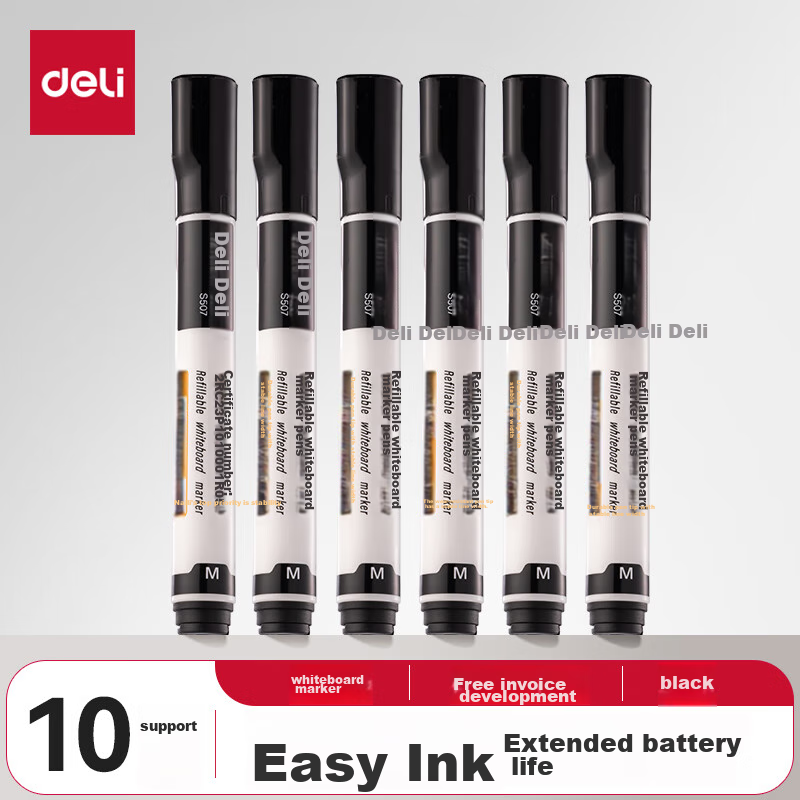 Deli S507 Erasable Black Whiteboard Markers