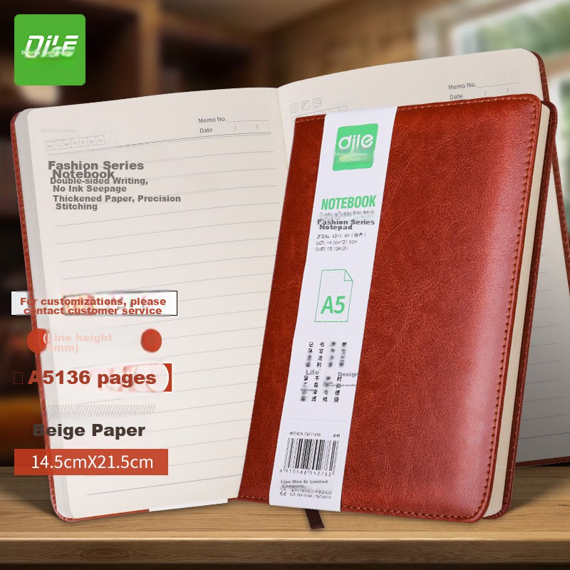 DiLe A5 Soft Leather Thickened Notebook with Pen Holder