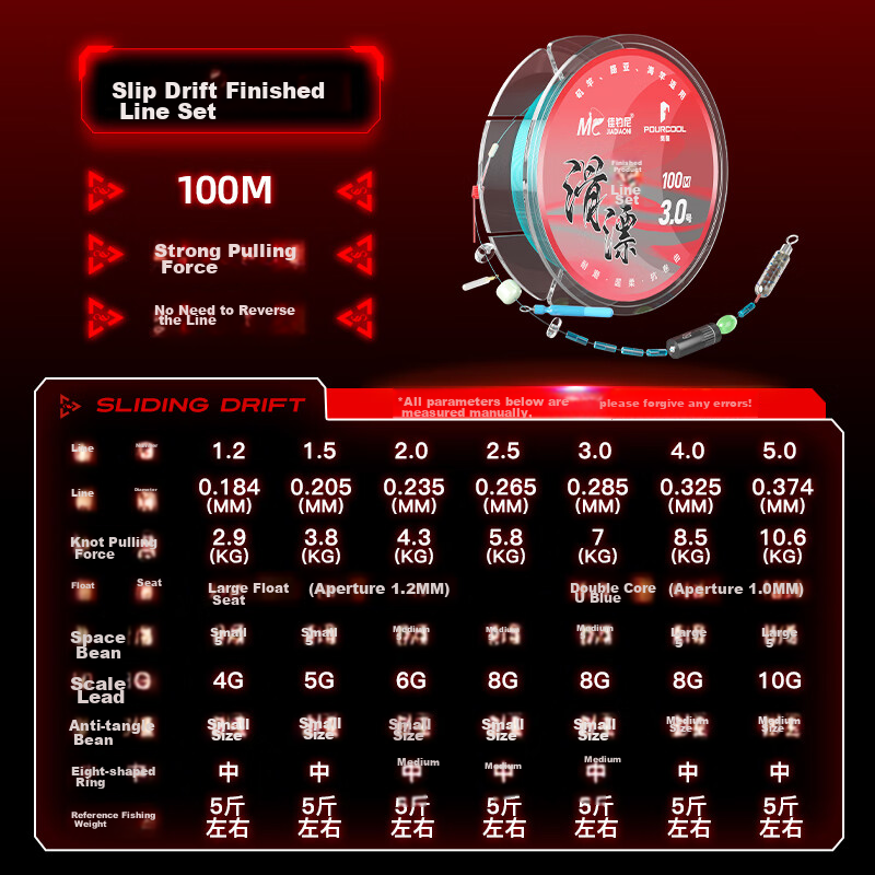 JIADIAONI 100m Size 2.5 Sliding Float Line Set