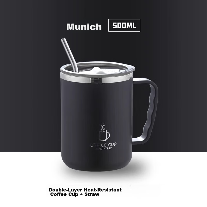 PINYU 304 Stainless Steel Mug with Lid and Straw