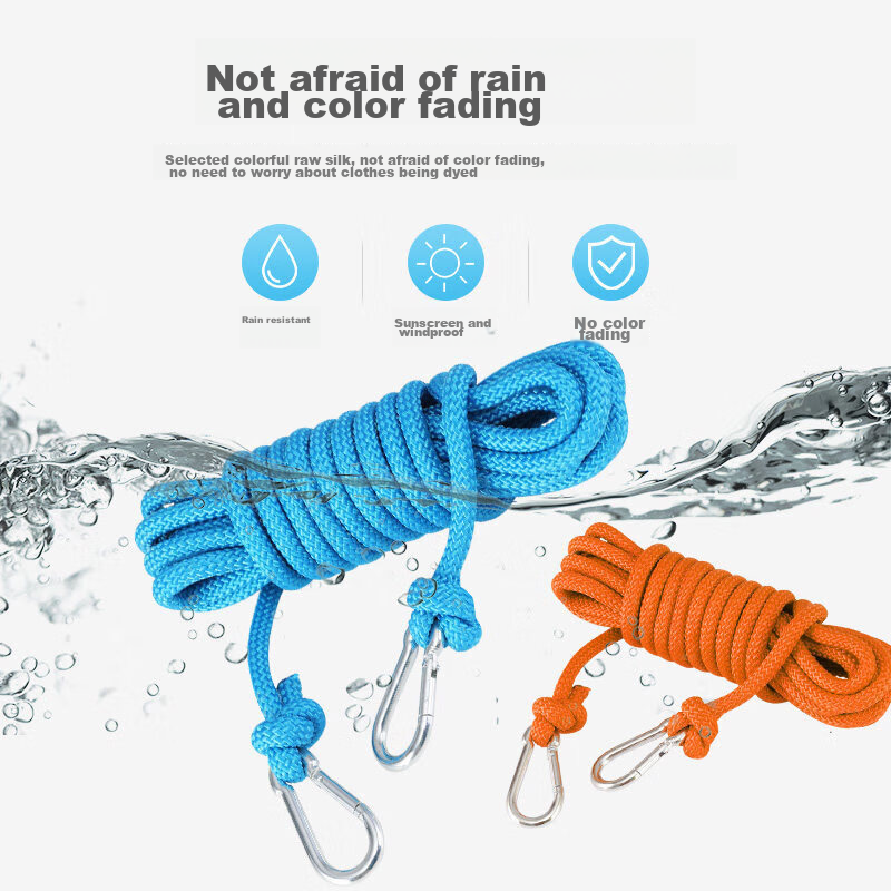 Xinqin Thick Clothesline with Steel Hooks 10 Meters Blue