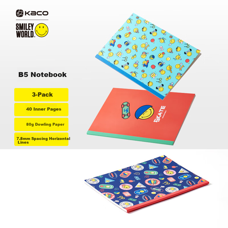 KACO SMILEYWORLD Co-Branded B5 Notebook Dotted Line Pack of 3