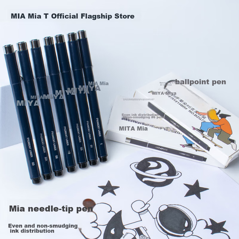 MIYA 6-Pack Mixed Needlepoint Pens for Fine Detail Drawing