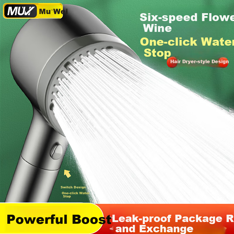 Muvi Five-Speed Pressure-Boosting Handheld Shower Head