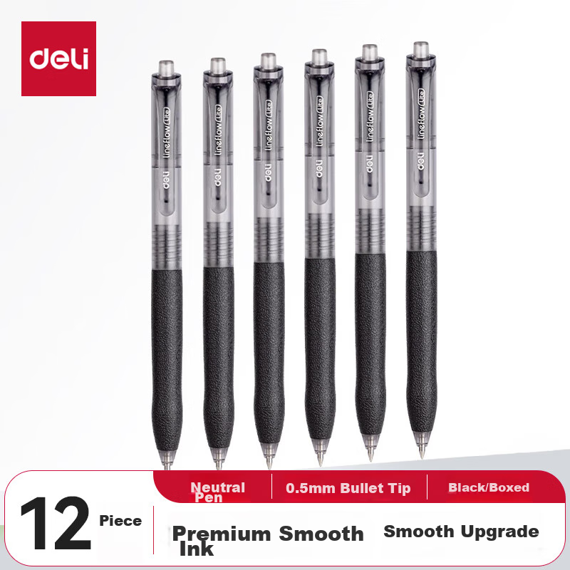 Deli Ultra-Smooth Gel Pen 0.5mm Black 12-Pack