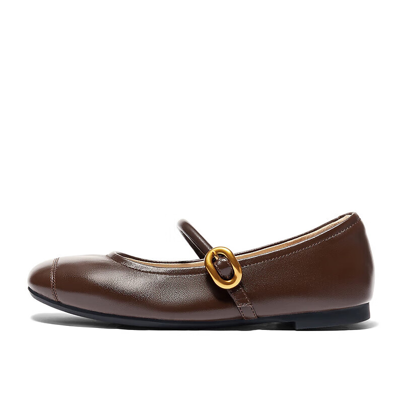 SEMDA Mary Jane Flats - Genuine Leather Brown Shallow Mouth