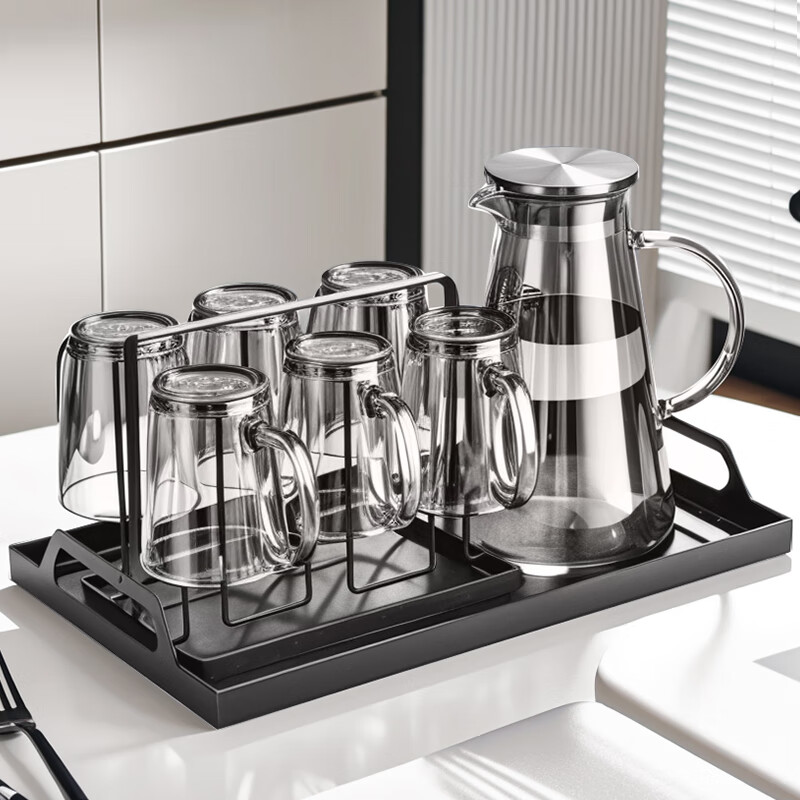 CLITON Glass Cups Set - Heat-Resistant Tea Cups with Tray