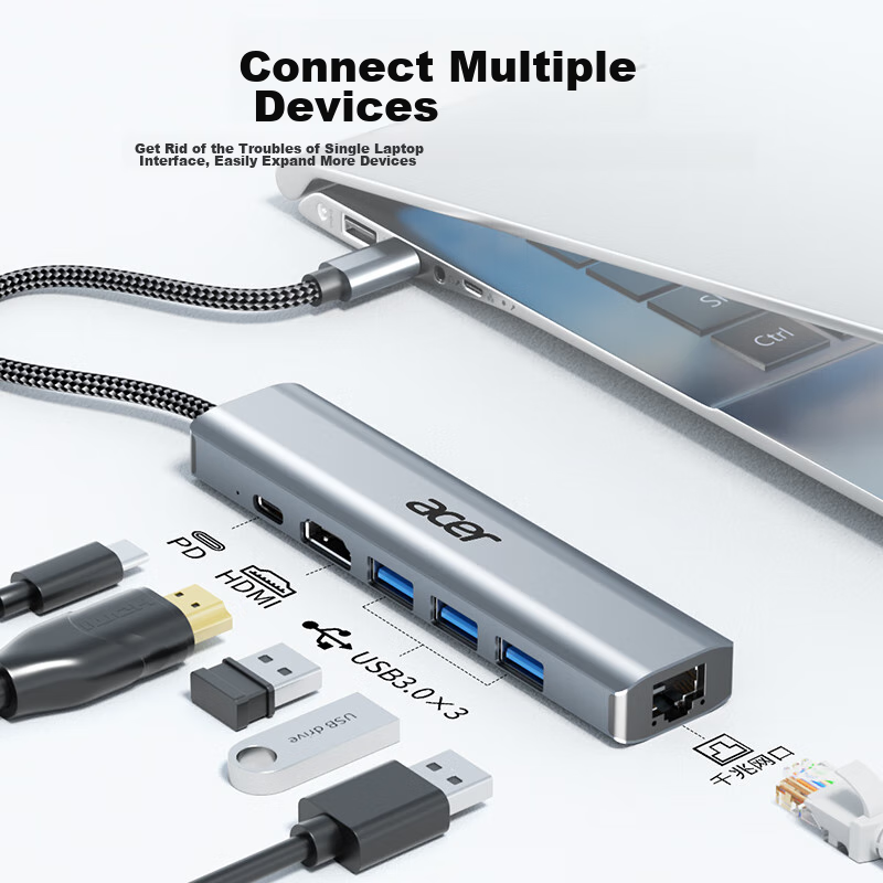 Acer 6-In-1 Expansion Dock with Gigabit Ethernet and HDMI