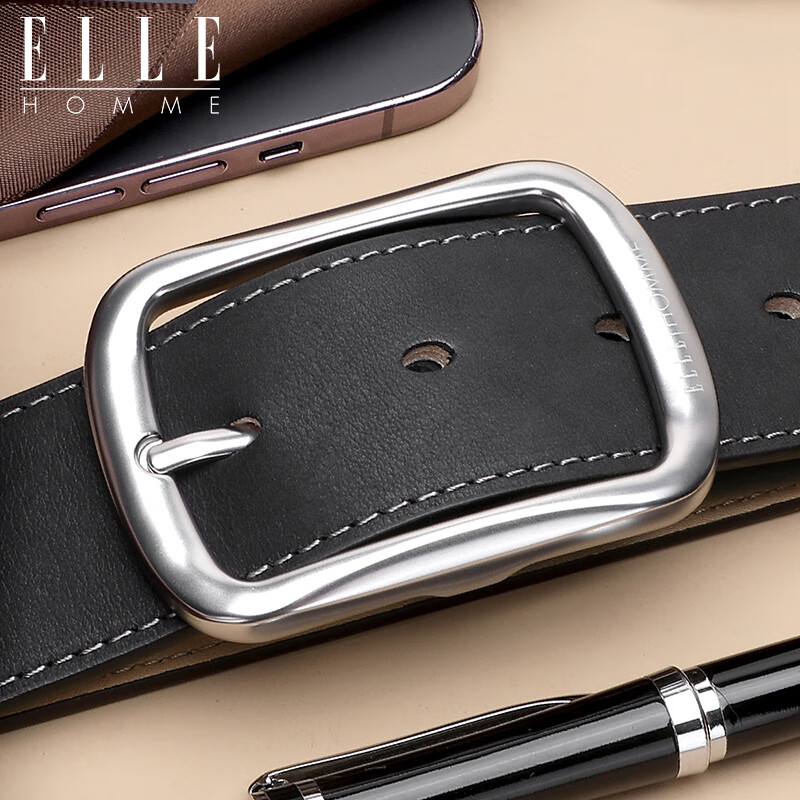 ELLE HOMME Men's Pin Buckle Leather Belt