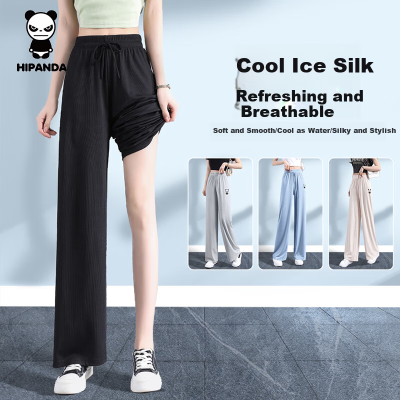 HIPANDA Hello Panda Women's Ice Silk Wide-Leg Pants