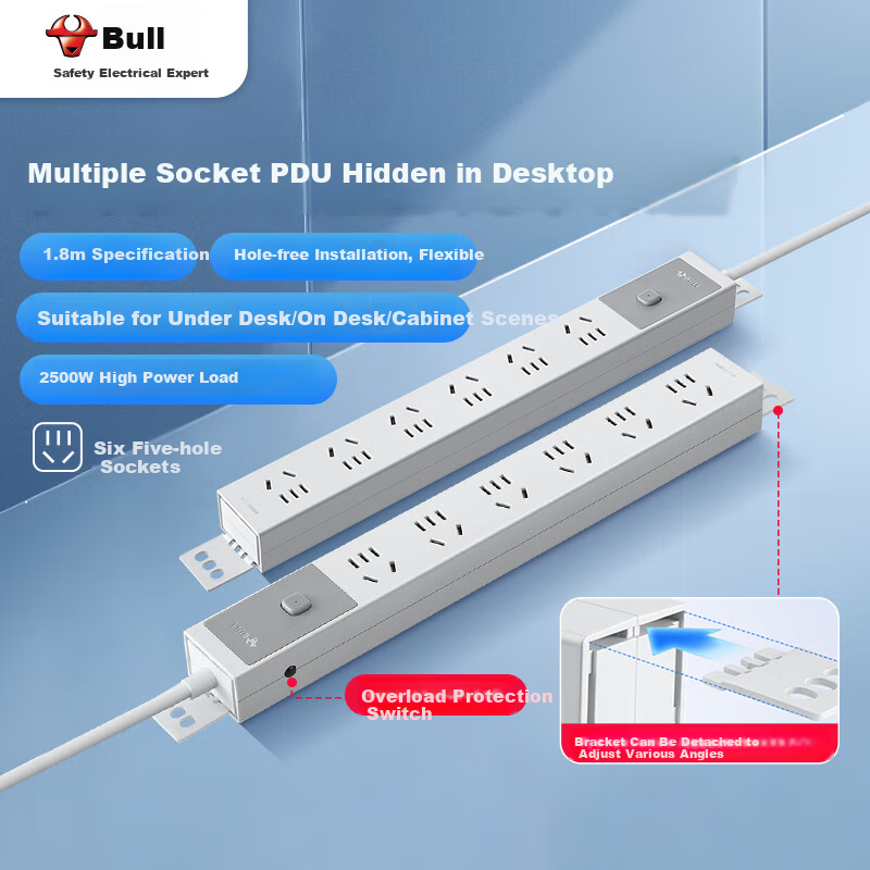 BULL PDU Gaming Power Strip - 8 Outlet Overload Protection