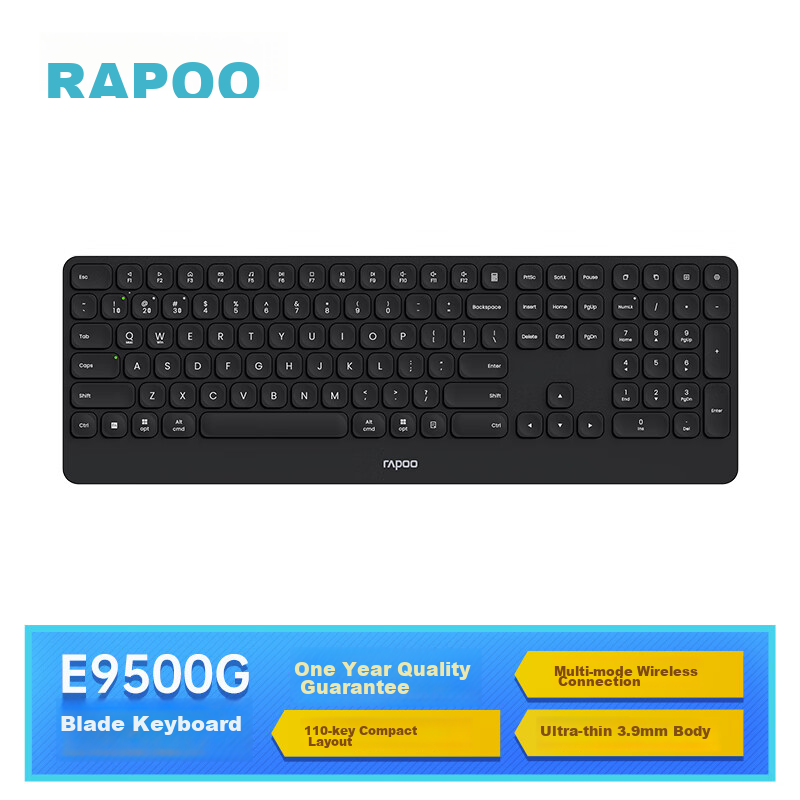 Rapoo E9350L AI Ultra-Thin Wireless Keyboard - Light Blue