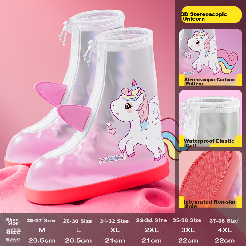 Moremerry Kids 3D Pink Unicorn Waterproof Rain Boots