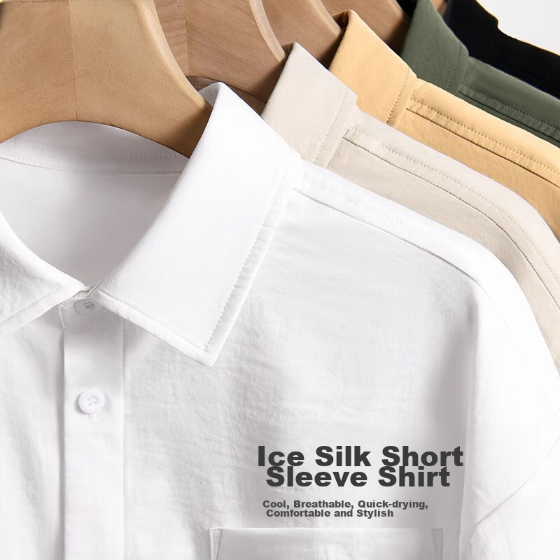 GENIOLAMODE Men's Summer Ice Silk Short Sleeve Shirt