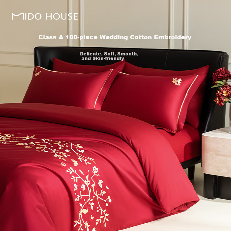 MIDO HOUSE Red Dragon & Phoenix Wedding Bedding Set
